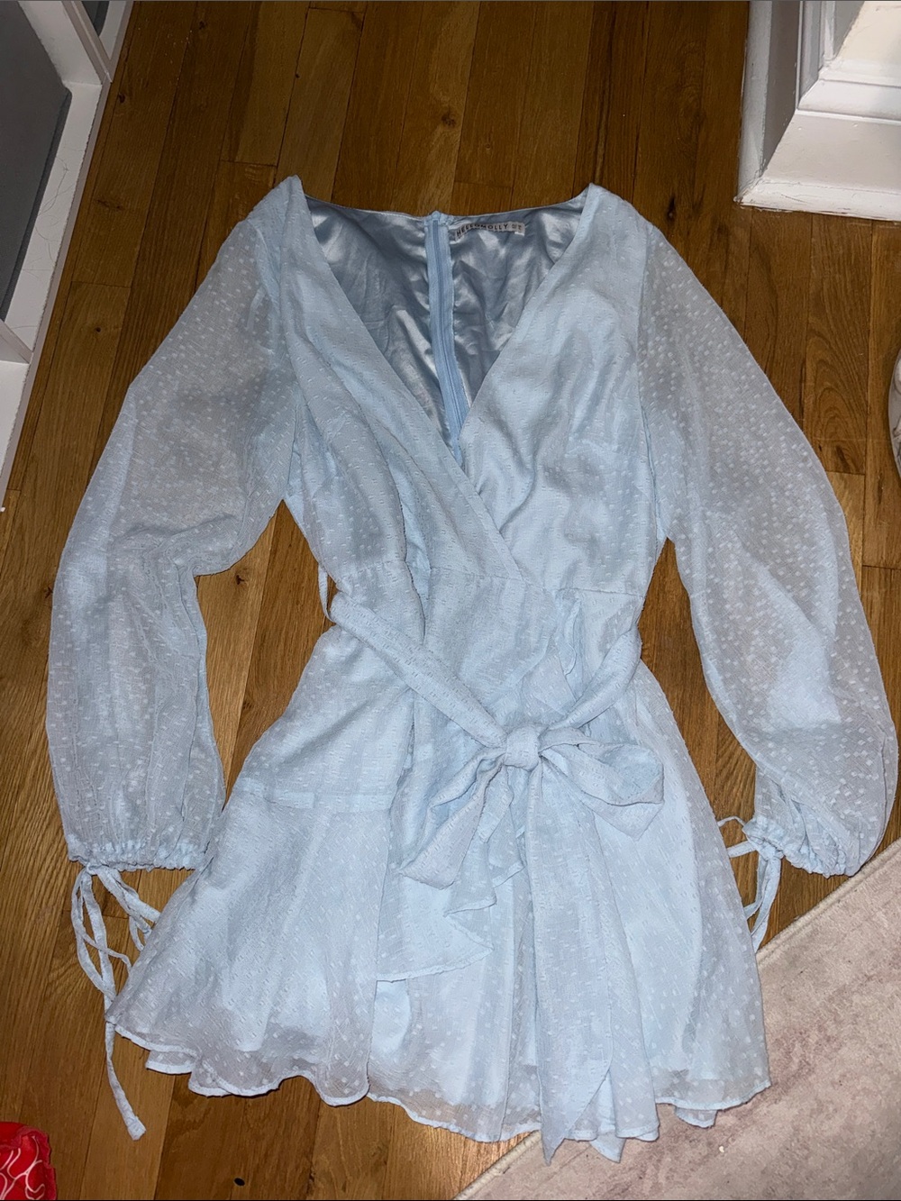 Light Blue Wrap Mini Dress with Tie Waist